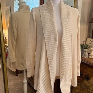 7 For All Mankind Cream Collar Shawl Collar Open Front Cardigan